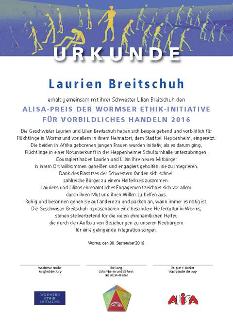 Urkunde 2016 an laurin Breitschuh